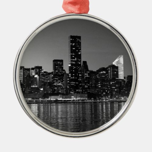 Black White New York City Skyscapers Silhouette Metal Ornament