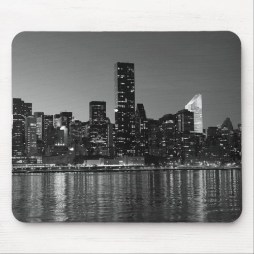 Black White New York City Skyscapers Silhouette Mouse Pad