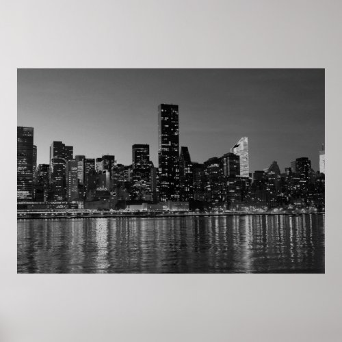 Black White New York City Skyscapers Silhouette Poster