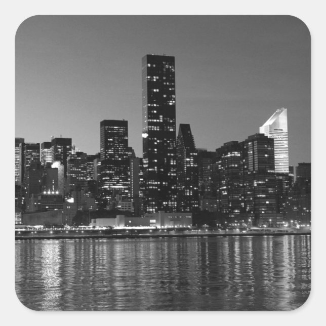 Black White New York City Skyscapers Silhouette Square Sticker (Front)