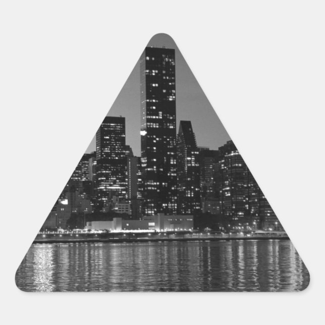 Black White New York City Skyscapers Silhouette Triangle Sticker (Front)