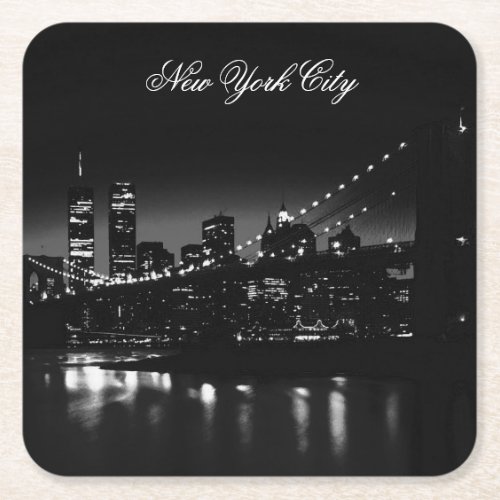 Black  White New York City Square Paper Coaster