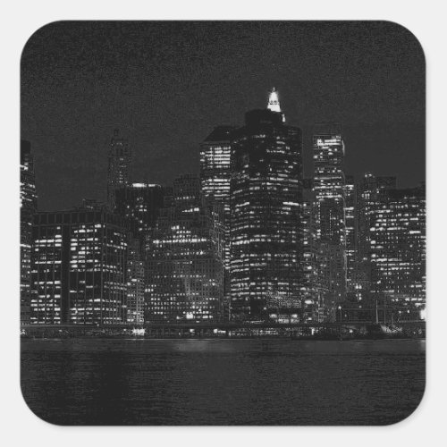 Black  White New York City Square Sticker