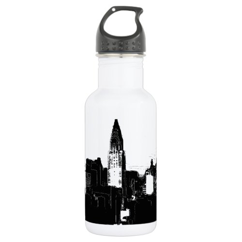 Black  White New York City Stainless Steel Water Bottle