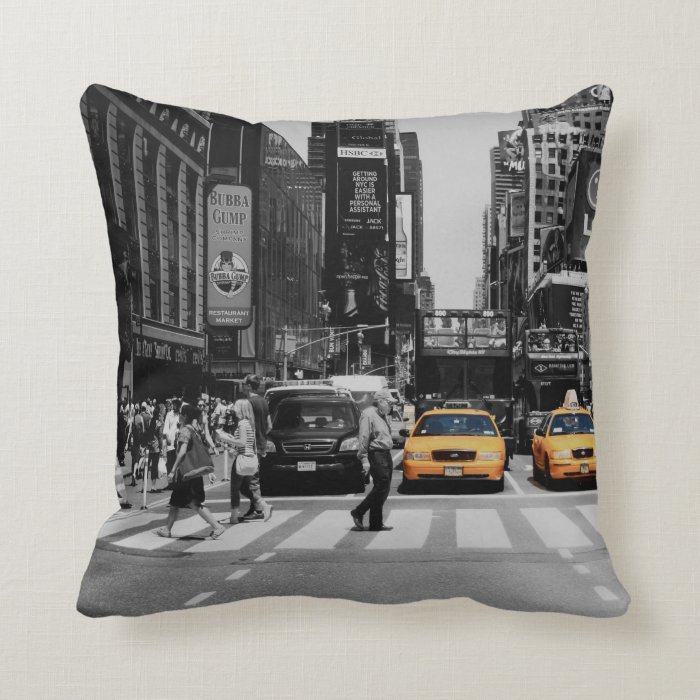 black & white new york cushion taxi cab yellow throw pillow