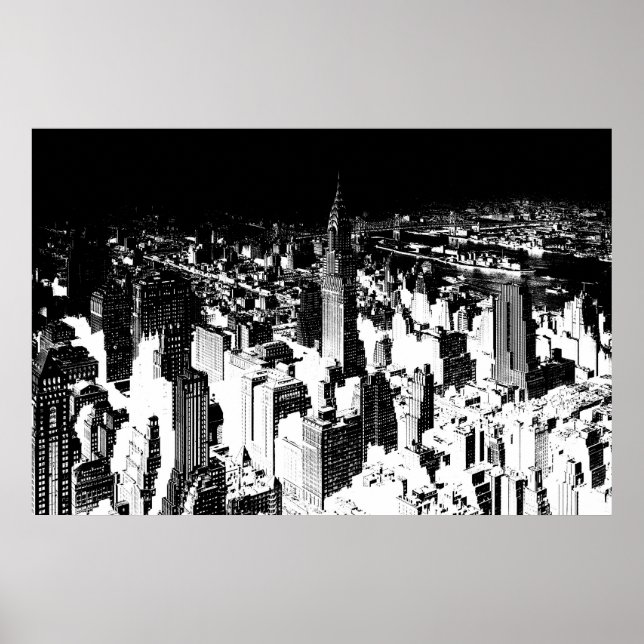 Black White New York Manhattan Panorama Poster (Front)
