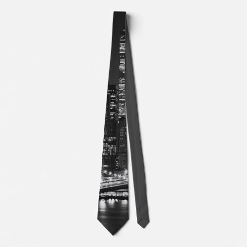 Black White New York Night Neck Tie