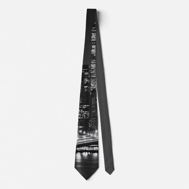 Black White New York Night Neck Tie (Front)