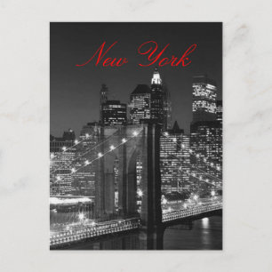 Black & White New York Red Script Post Card