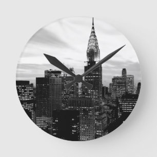 Black & White New York Round Clock