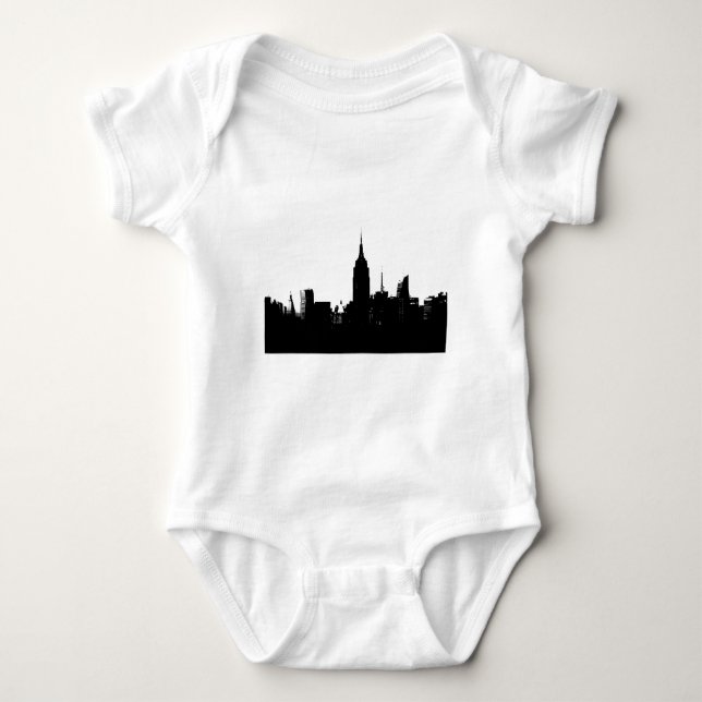 Black White New York Silhouette Baby Bodysuit (Front)