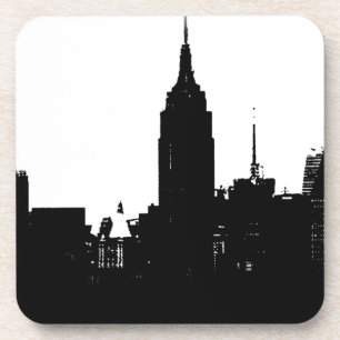 Black White New York Silhouette Beverage Coaster