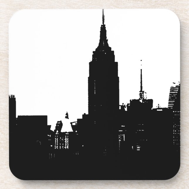 Black White New York Silhouette Beverage Coaster (Front)