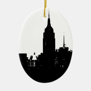 Black White New York Silhouette Ceramic Ornament