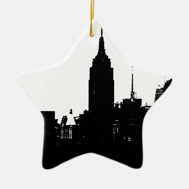 Black White New York Silhouette Ceramic Ornament (Front)