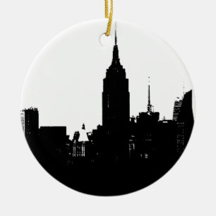 Black White New York Silhouette Ceramic Ornament
