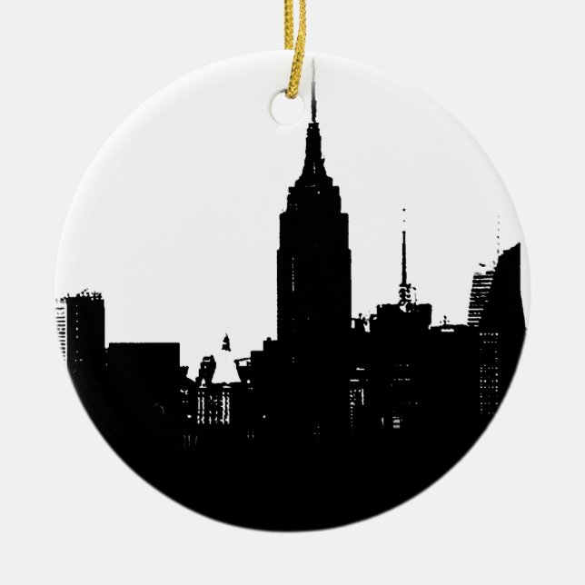 Black White New York Silhouette Ceramic Ornament (Front)
