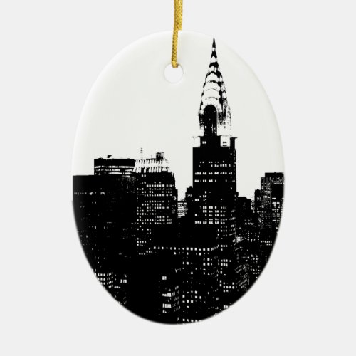 Black  White New York Silhouette Ceramic Ornament