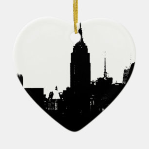 Black White New York Silhouette Ceramic Ornament