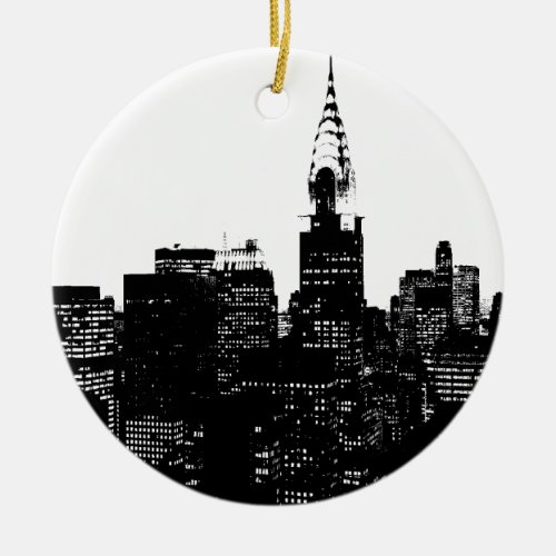 Black  White New York Silhouette Ceramic Ornament