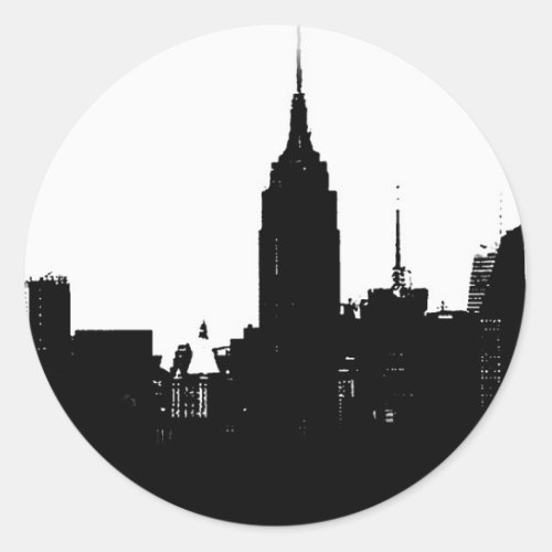 Black White New York Silhouette Classic Round Sticker