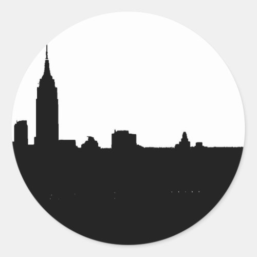 Black  White New York Silhouette Classic Round Sticker