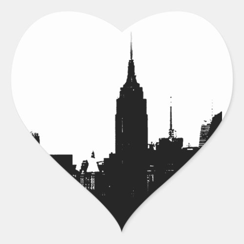 Black White New York Silhouette Heart Sticker