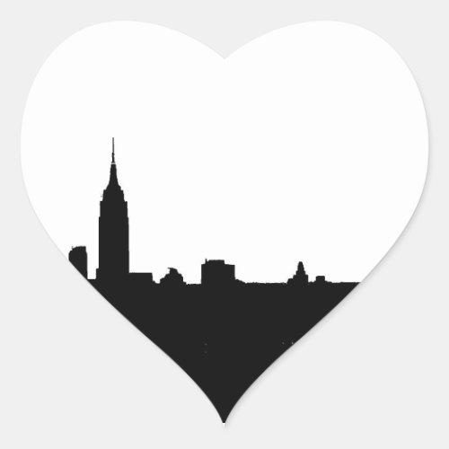 Black  White New York Silhouette Heart Sticker