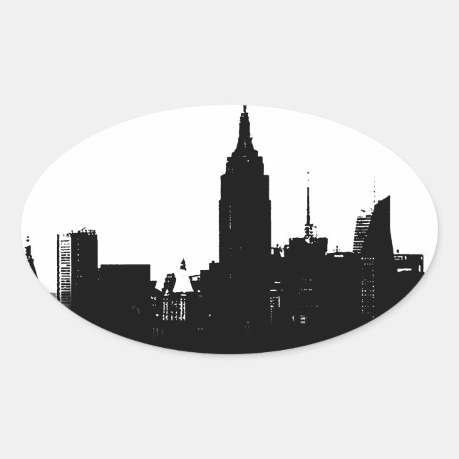 Black White New York Silhouette Oval Sticker (Front)