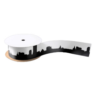 Black & White New York Silhouette Pop Art Satin Ribbon
