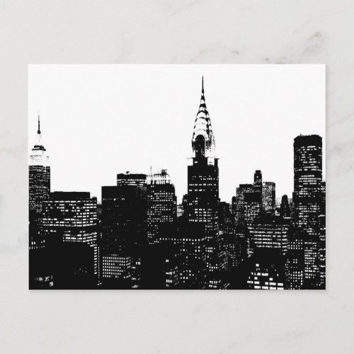 Black  White New York Silhouette Postcard