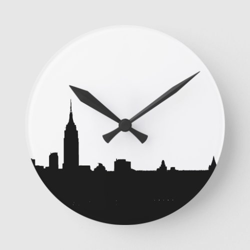 Black  White New York Silhouette Round Clock