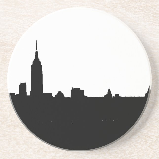 Black & White New York Silhouette Sandstone Coaster (Front)