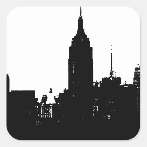 Black White New York Silhouette Square Sticker