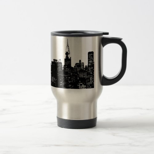 Black  White New York Silhouette Travel Mug