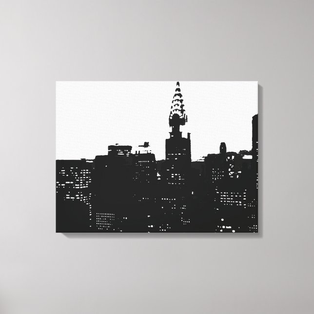 Black White New York Silhouette Wrapped Canvas Print (Front)
