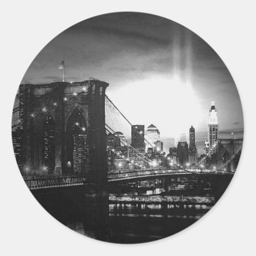 Black  White New York Skyline Classic Round Sticker