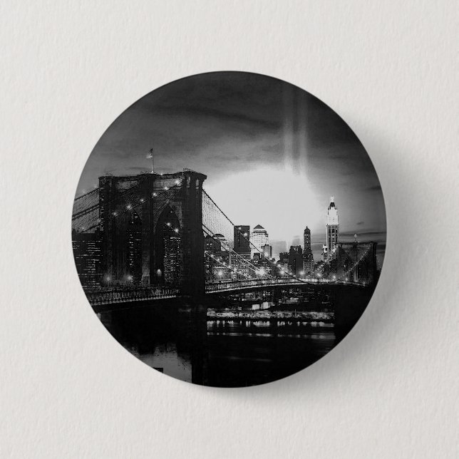 Black & White New York Skyline Pinback Button (Front)