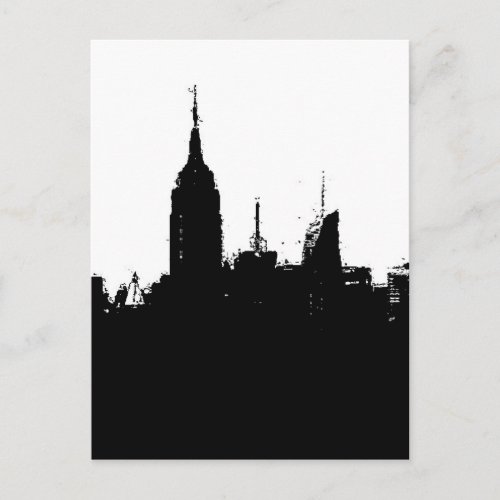 Black White New York Skyline Silhouette Post Card