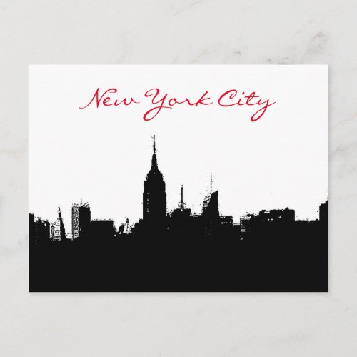 Black White New York Skyline Silhouette Postcard