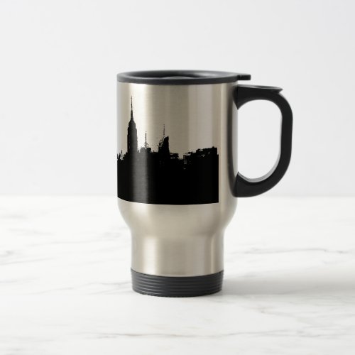 Black White New York Skyline Silhouette Travel Mug