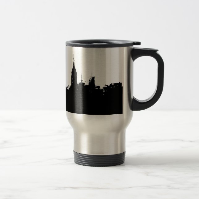 Black White New York Skyline Silhouette Travel Mug (Right)
