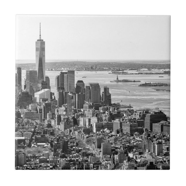 Black White New York Skyline Travel Photograpy Ceramic Tile (Front)