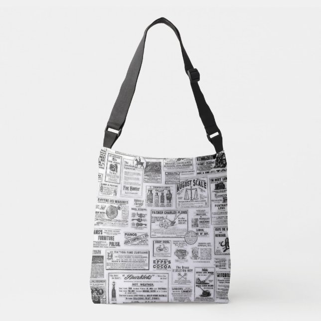 Black & White Newspaper Printed Tote Bag  (Front)