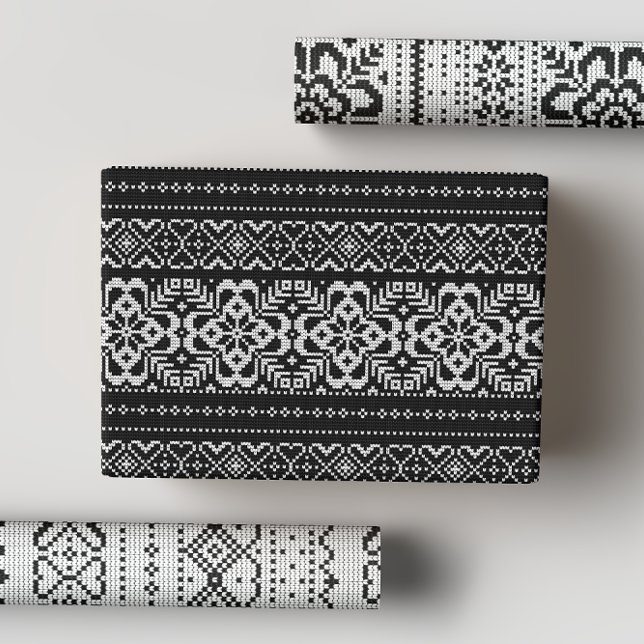 Black & White Nordic Winter Sweater Christmas Wrapping Paper Sheets (Creator Uploaded)