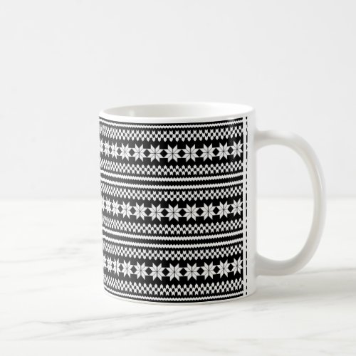 Black White Norwegian Christmas Sweater Pattern Coffee Mug