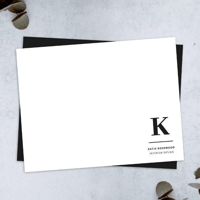 Black & White Note Card | Modern Monogram Notecard (Minimalist monogram black and white note card by Guava - elegant, modern, and customizable.)