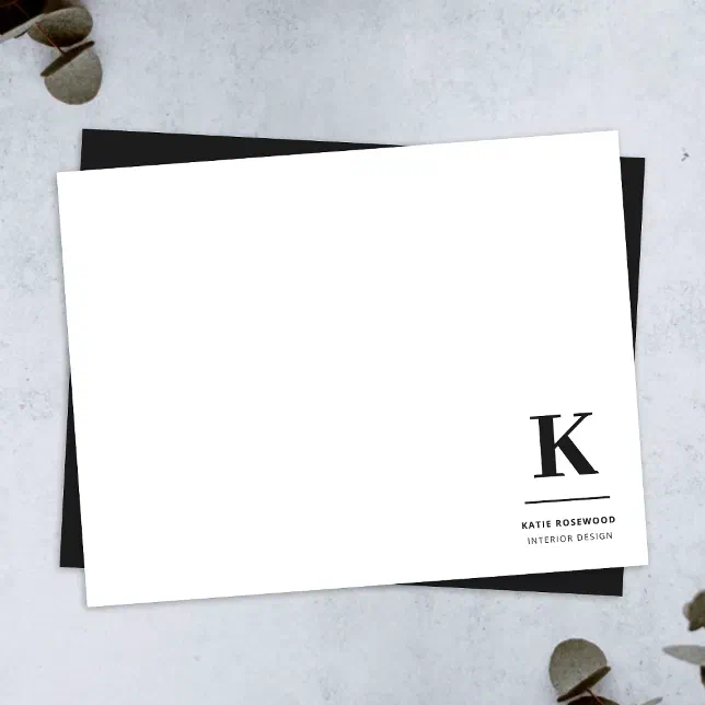 Black & White Note Card | Modern Monogram Notecard | Zazzle