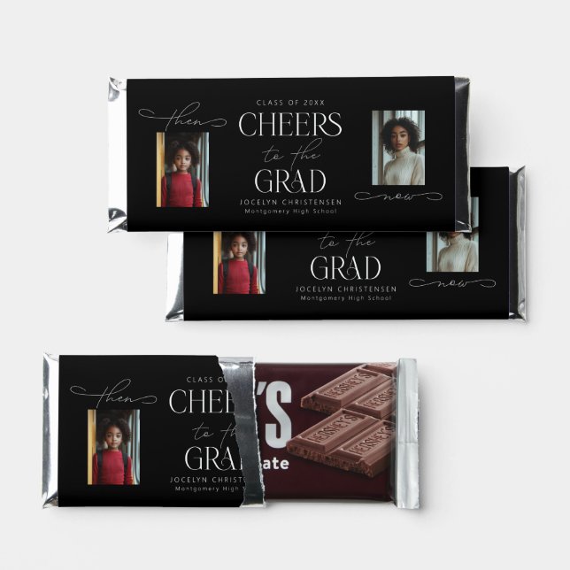 Black White Now & Then Photo Graduation Hershey Bar Favors (Front)