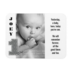 Black White Number One 1 Baby Photo Magnet